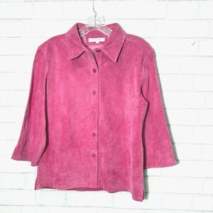 Sorbe Pink Suede Shirt Jacket Womens Large Western Indie Valentines Soft Girl
